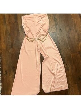 ZARA Pink satin strapless wide leg pantsuit. NWOT Size XL